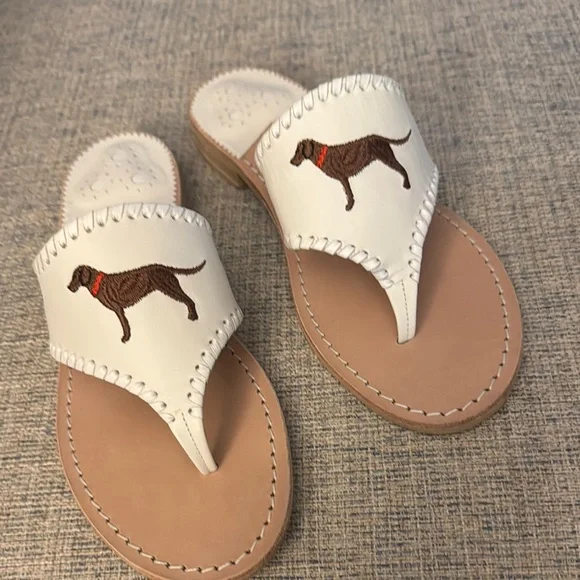 New! Jack Rogers leather sandals with chocolate Labrador dog embroidery - Picture 4 of 7